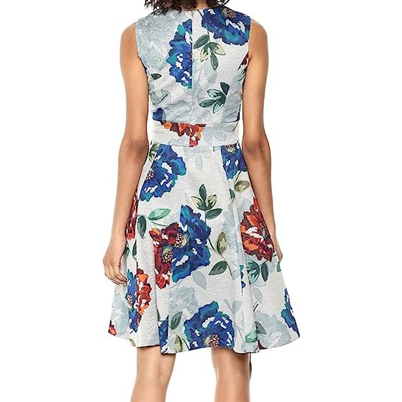 New! CALVIN KLEIN Brocade Floral Fit & Flare Grey Dress, Size 4 - Picture 4 of 14